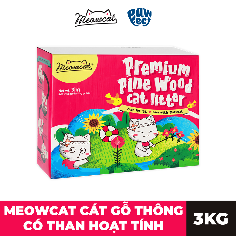 Meowcat Cát gỗ nén cho mèo 3kg mix than hoạt tính