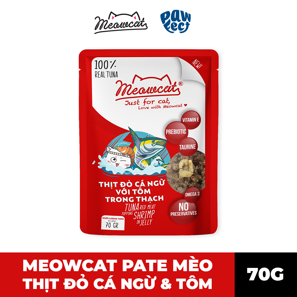 Meowcat Pate Cho Mèo 70G Vị Cá Ngừ & Tôm Trong Thạch