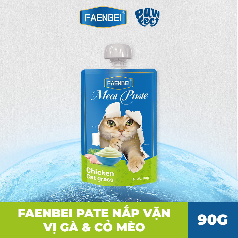 Faenbei Pate Cho Mèo Dạng Nắp Vặn 90g Vị Gà & Cỏ Mèo