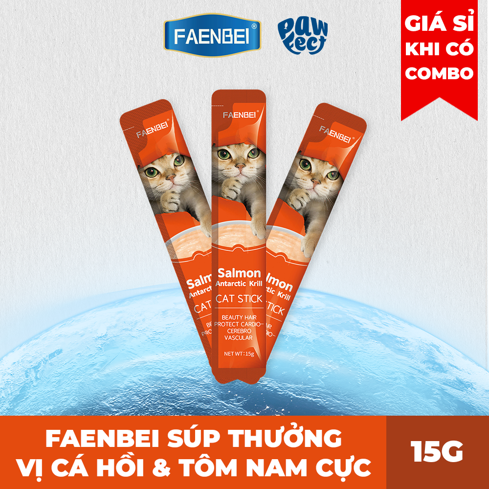 Faenbei Súp Thưởng Cho Mèo 15g Vị Cá Hồi & Tôm Nam Cực
