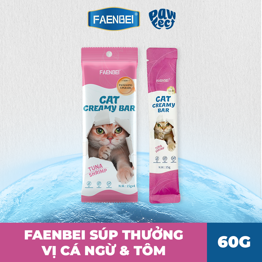 Faenbei Súp Thưởng Dạng Kem Cho Mèo 60g Vị Cá Ngừ & Tôm
