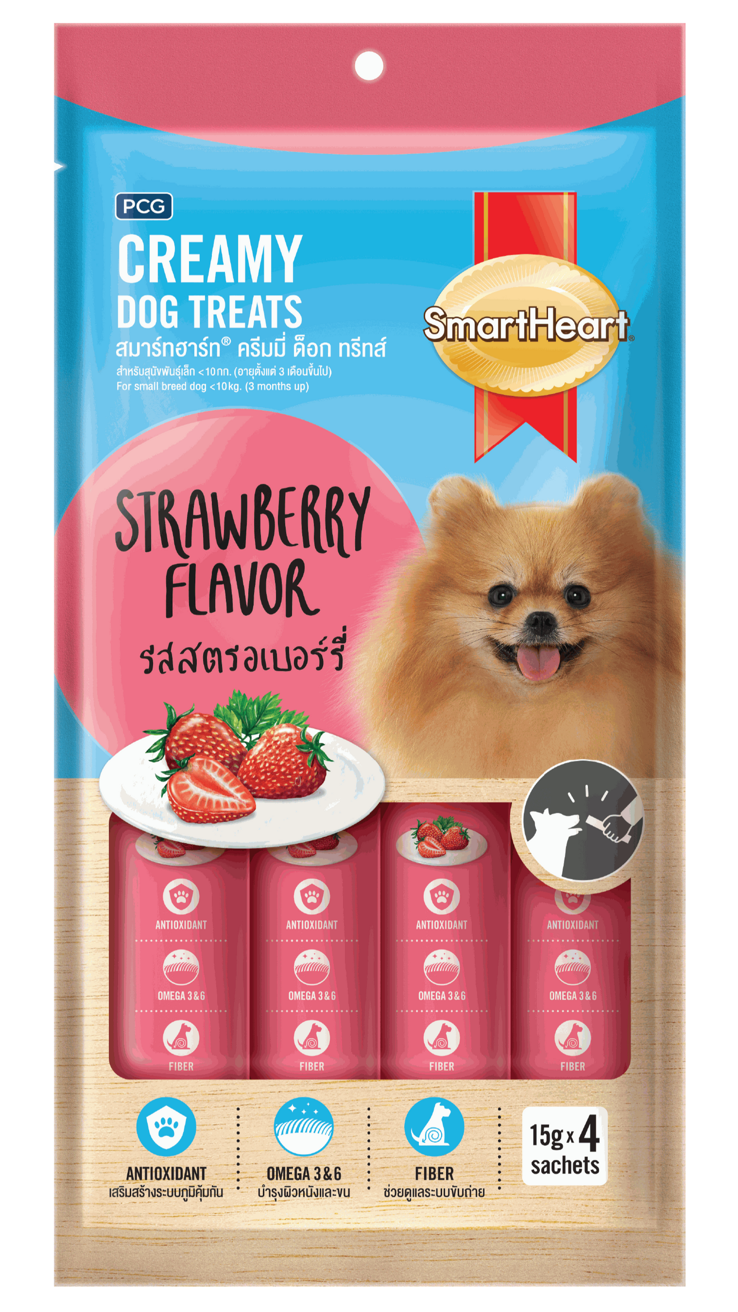 SMARTHEART CREAMY DOG TREAT VỊ DÂU (15G X 4 TÉP) - Tiệm Spa Bốn Chân