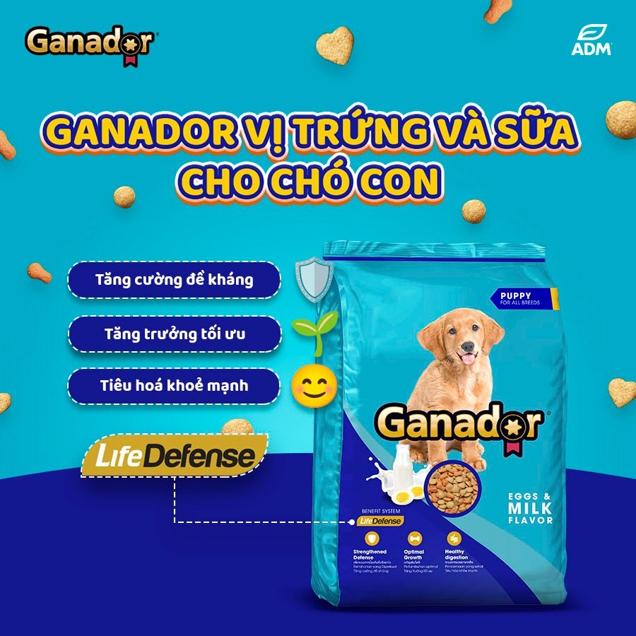 Ganador Thức Ăn Hạt Cho Chó Con Vị Trứng Và Sữa Túi 400g
