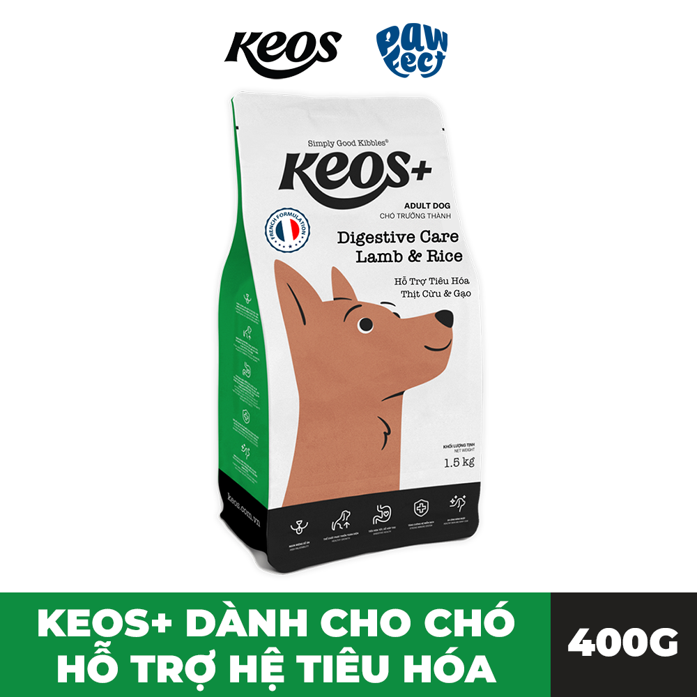 Keos+ Thức Ăn Hạt Cao Cấp 400g Hỗ Trợ Tiêu Hóa Cho Chó Vị Cừu & Gạo