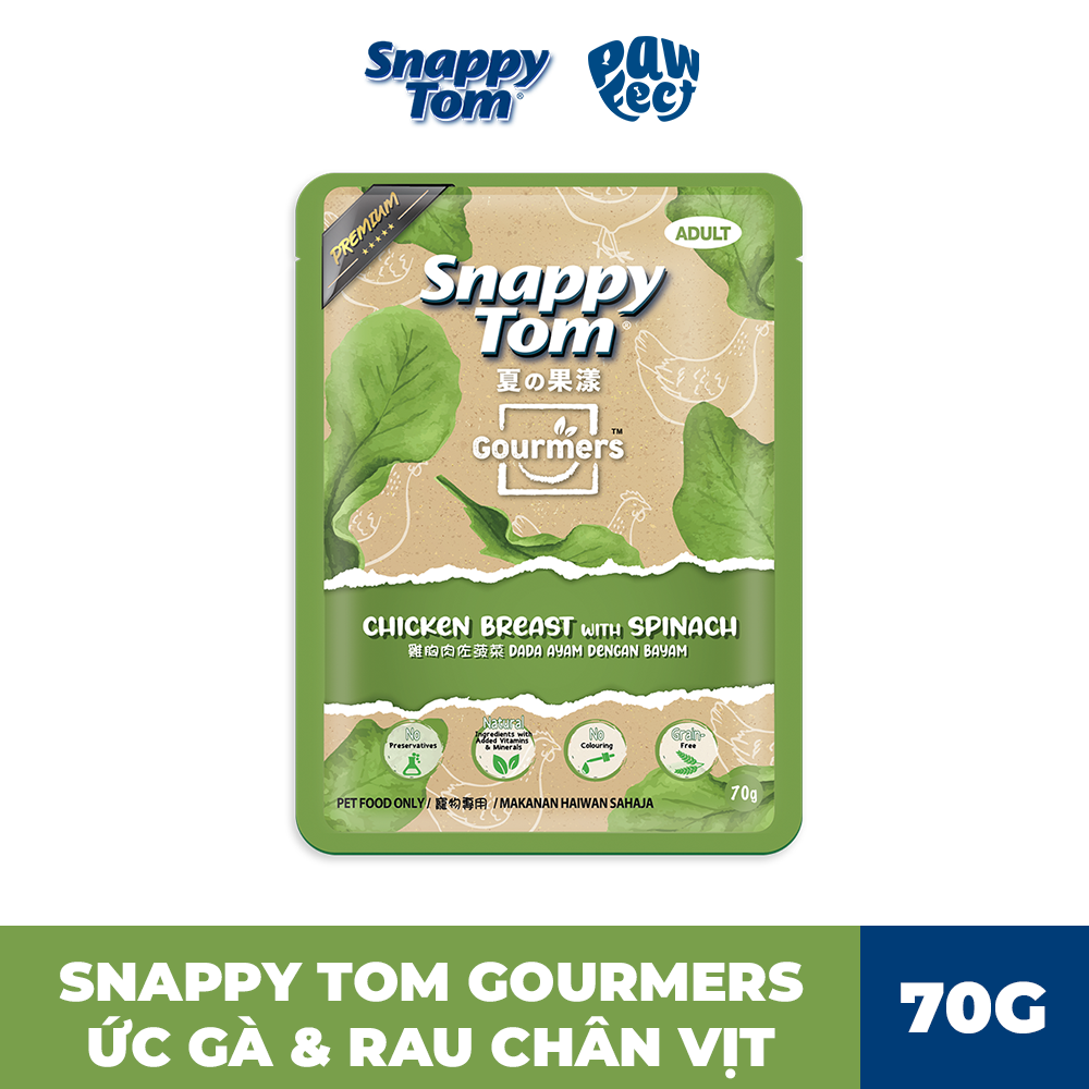 Snappy Tom Gourmers Series Vị Cá Ngừ, Ức Gà & Rau Chân Vịt 70g