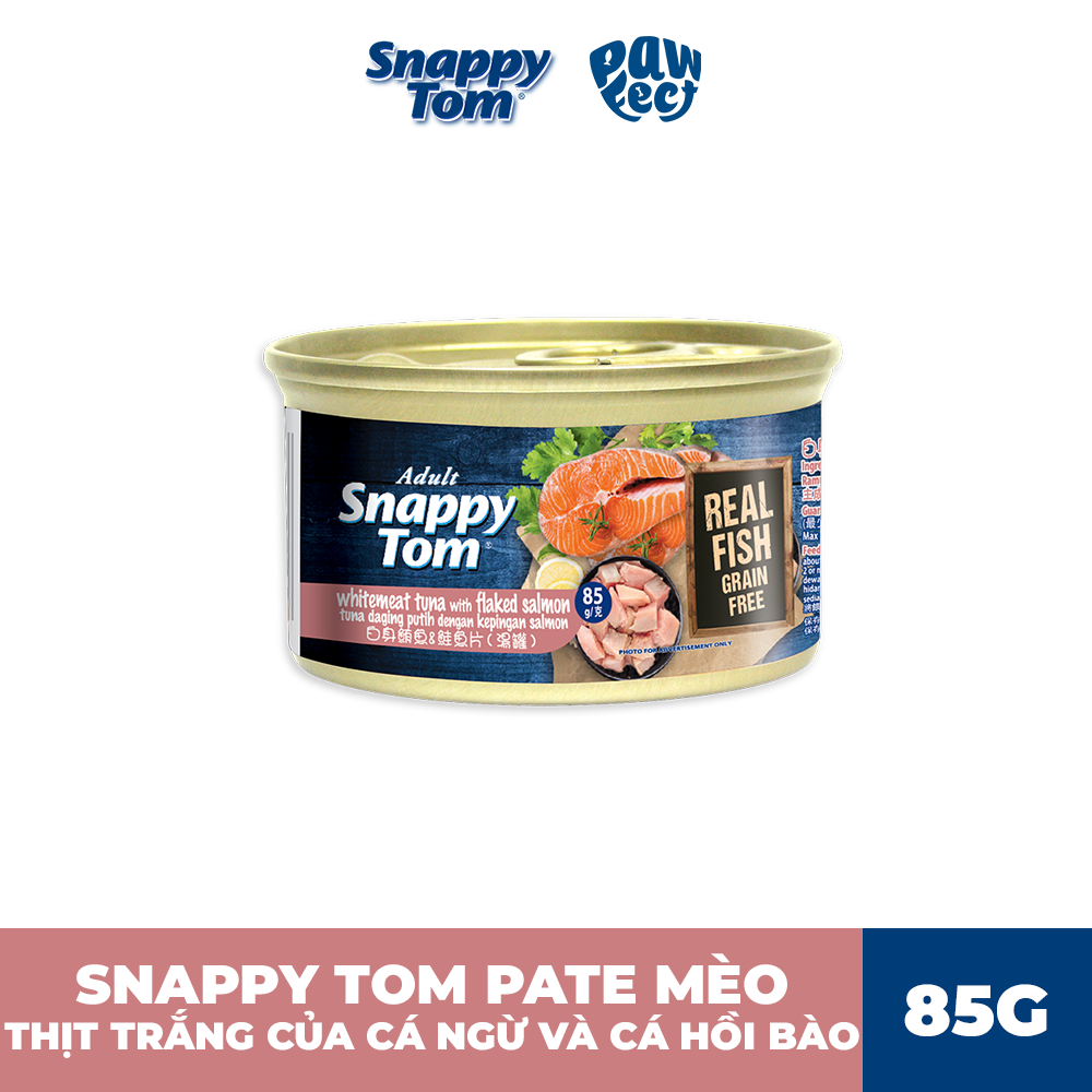 Snappy Tom Premium Cá ngừ trắng & cá hồi xé sợi 85g