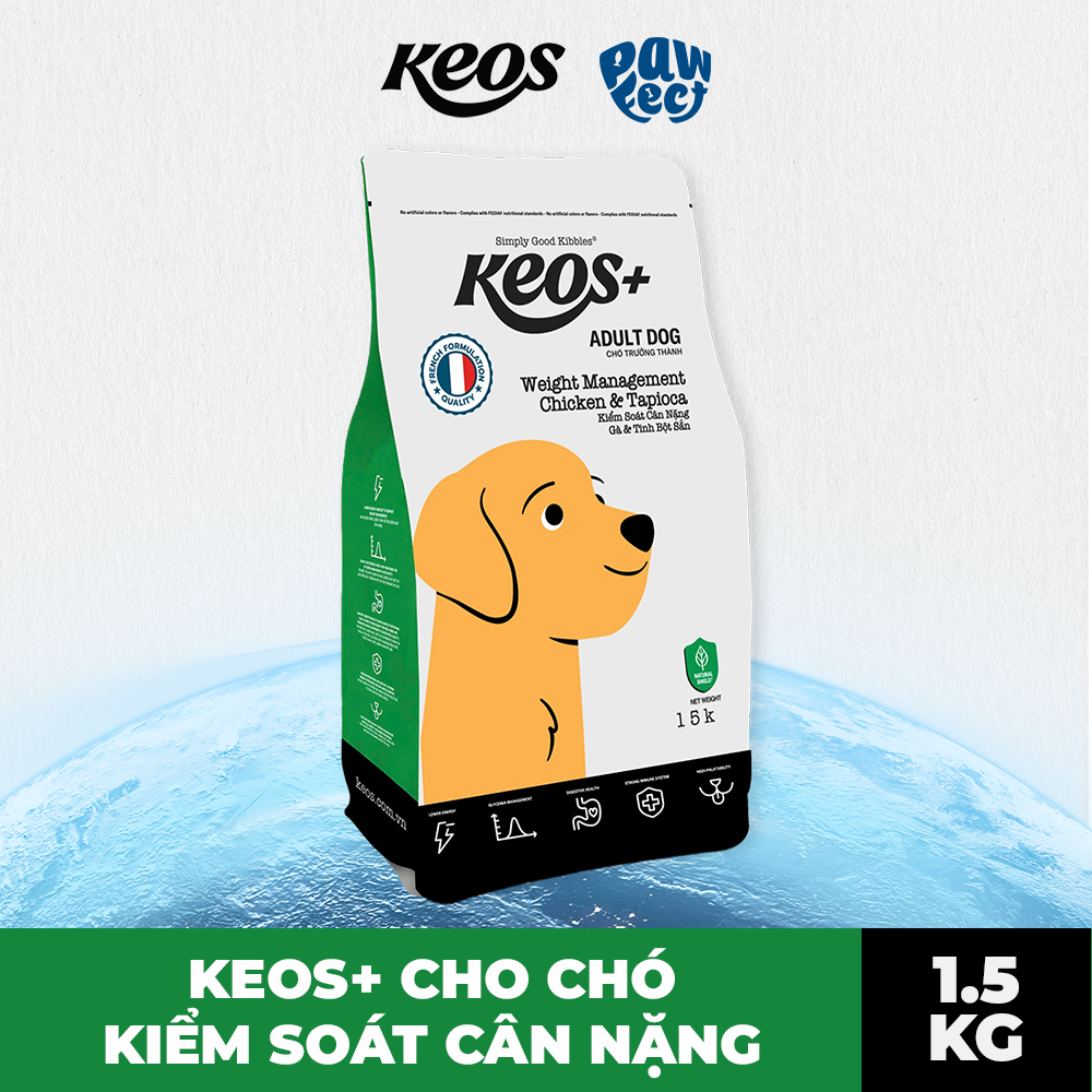 Keos+ Hạt Khô Cho Chó Trưởng Thành Vị Gà & Tapioca – Weight Management Hỗ Trợ Kiểm Soát Cân Nặng