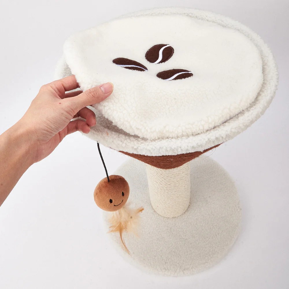FOFOS Trụ Cào Móng Hình Ly Cà Phê Espresso Martini Cho Mèo – Kèm Bóng Lông Vũ Treo 42x35x35cm