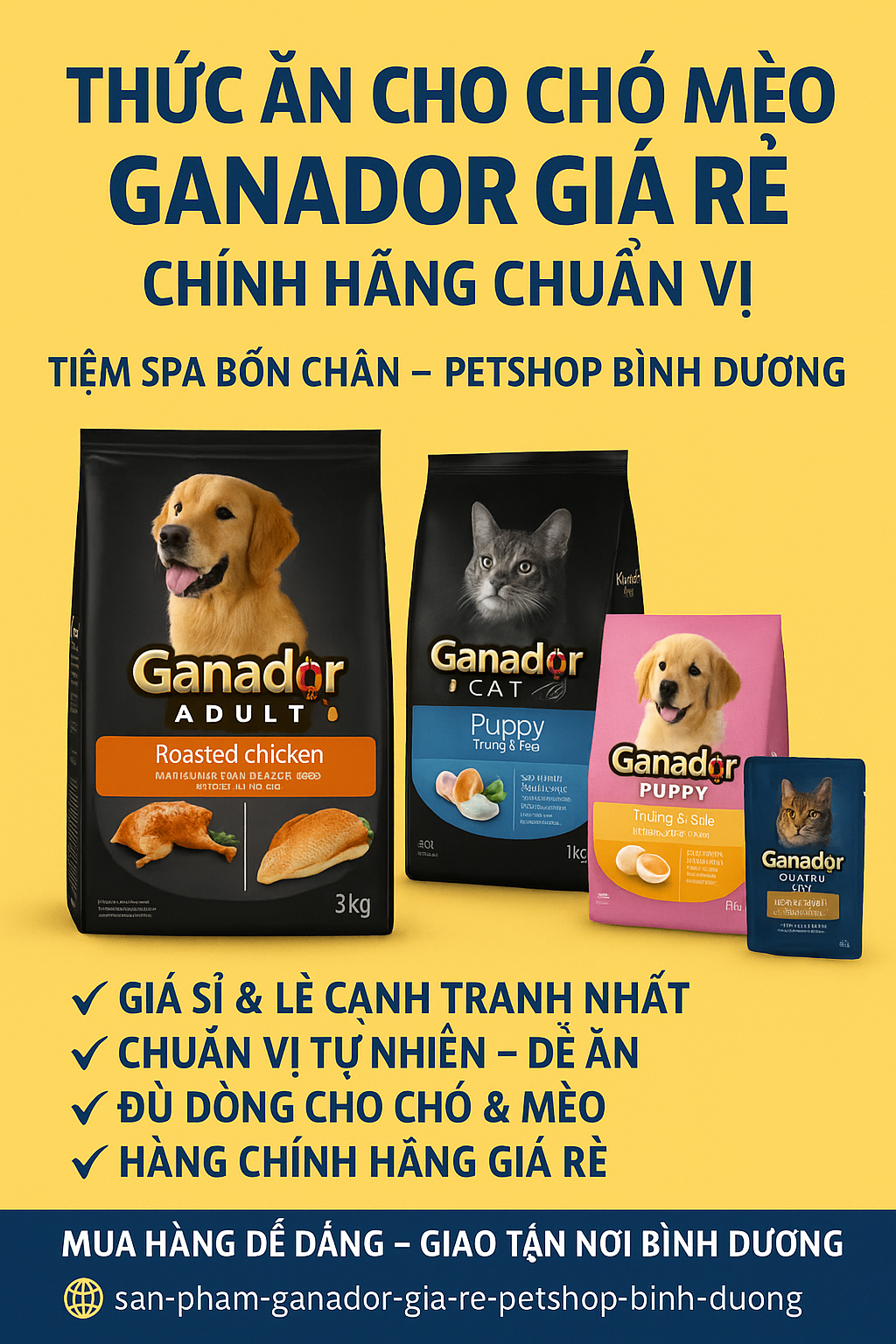 🐾 Thức Ăn Cho Chó Mèo Ganador Giá Rẻ – Chính Hãng Chuẩn Vị | Tiệm Spa Bốn Chân – Petshop Bình Dương