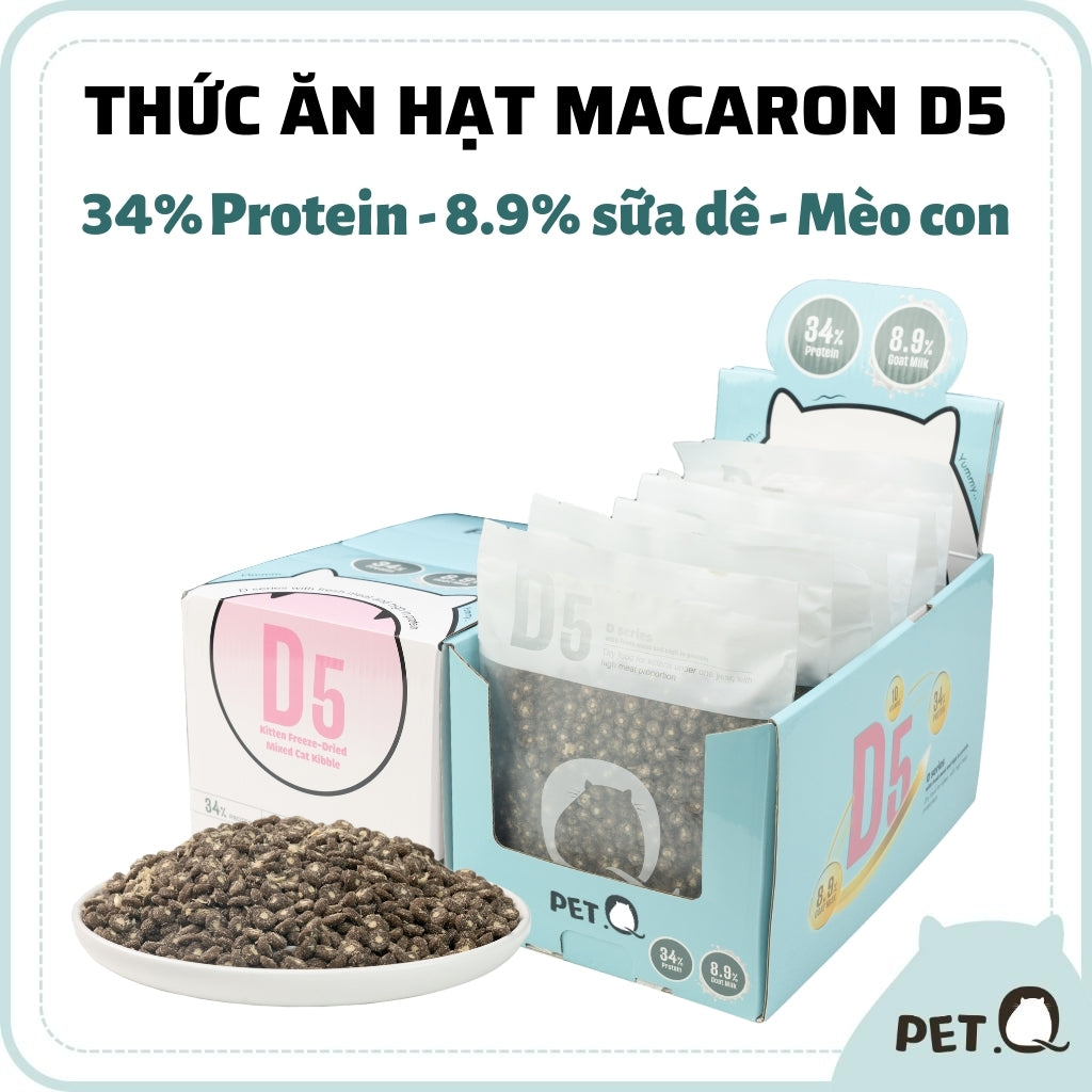 PetQ Macaron D5 Thức Ăn Hạt Cho Mèo Túi 200g