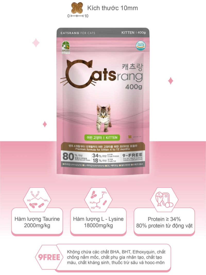 Catsrang Thức Ăn Hạt Dành Cho Mèo Con Túi 400g