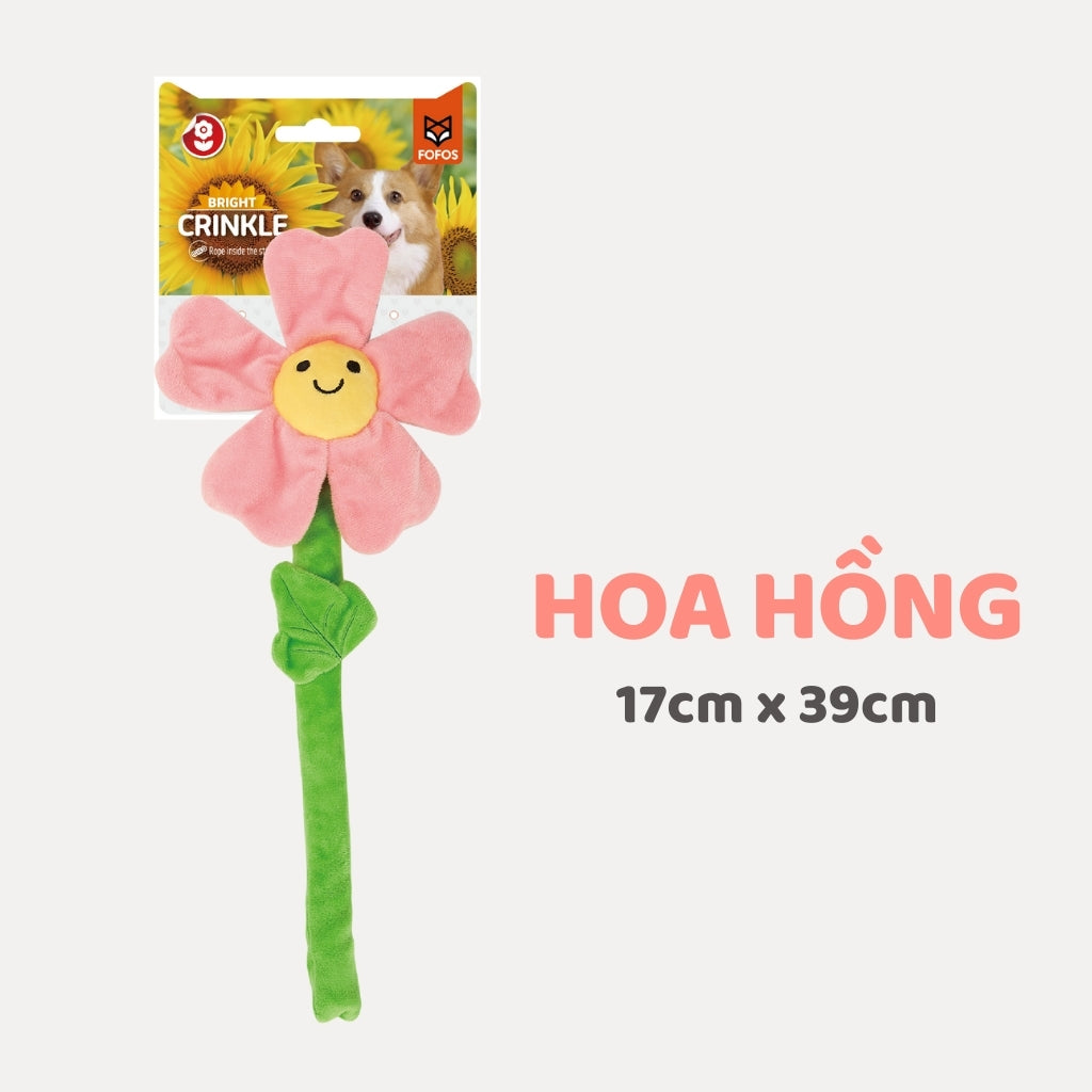 FOFOS Đồ Chơi Dây Bện Hình Hoa Có Giấy Kêu Sột Soạt Cho Chó – Màu Hồng, Không Còi Kêu