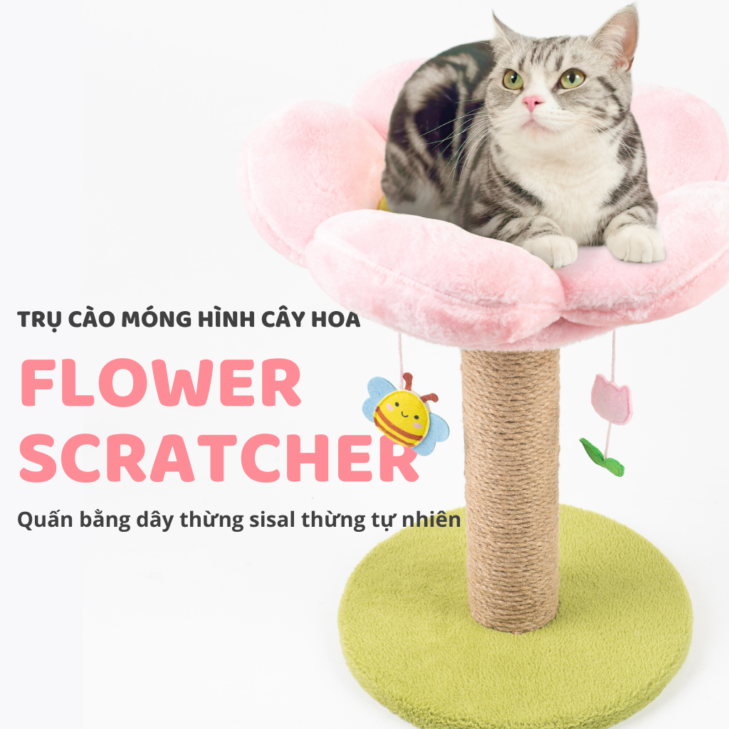 FOFOS Trụ Cào Móng Hình Bông Hoa Kèm Ổ Nằm Cho Mèo – Đồ Chơi Treo Tương Tác 45x35x35cm
