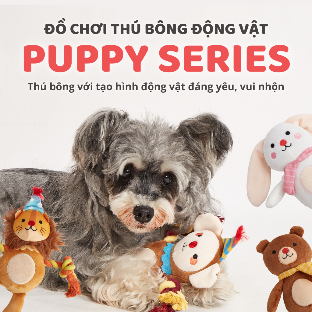 FOFOS Đồ Chơi Nhồi Bông Hình Sư Tử Có Còi Kêu Cho Chó Con – Dòng Fluffy Puppy Siêu Mềm Mại