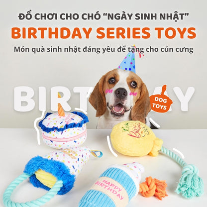 FOFOS Đồ Chơi Nhồi Bông Hình Nón Sinh Nhật Có Vòng Dây Bện Cho Chó – Bộ Sưu Tập Sinh Nhật 13x9x28cm