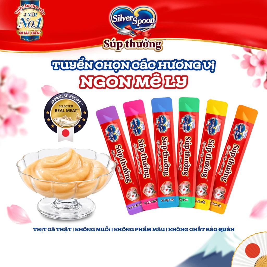Silver Spoon Torori Súp Thưởng Cho Mèo Hũ Gourmet 770g – Combo 4 Vị, 55 Thanh