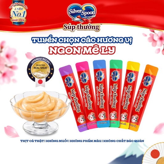 Silver Spoon Torori Súp Thưởng Cho Mèo Hũ Classic 770g – Combo 3 Vị, 55 Thanh