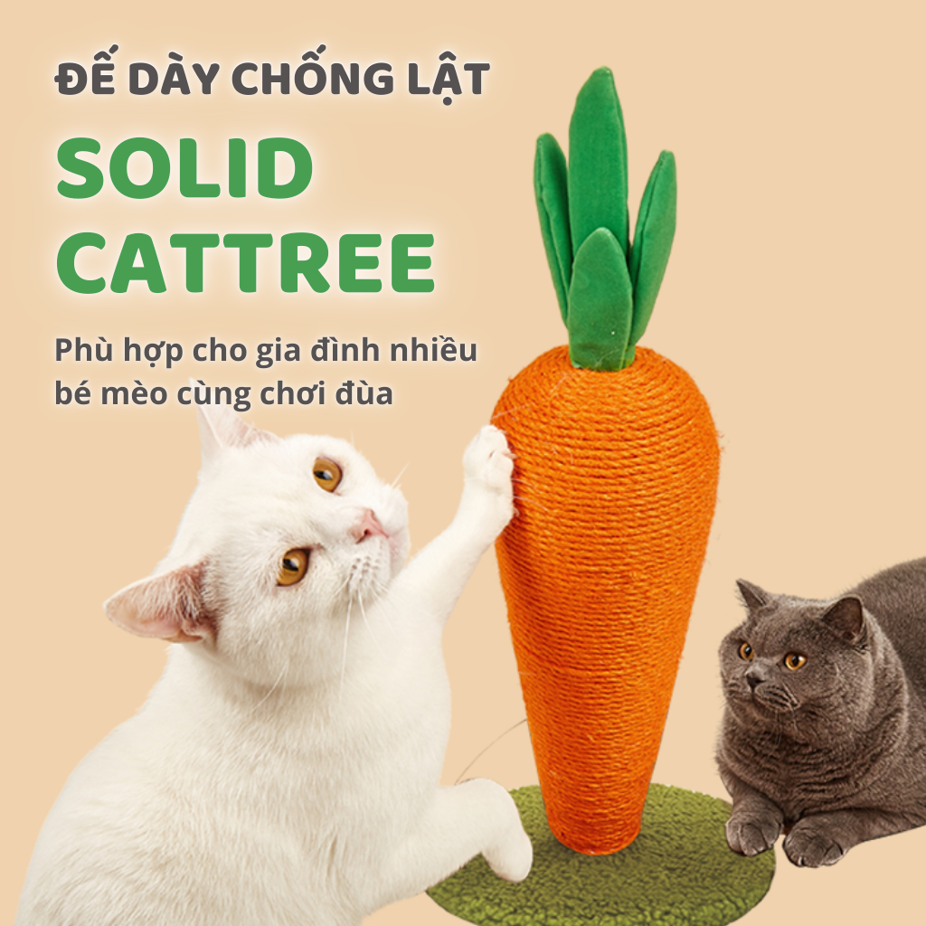 FOFOS Trụ Cào Móng Hình Cà Rốt Cho Mèo – Dây Sisal Tự Nhiên, Có Cỏ Bạc Hà 58x30x30cm