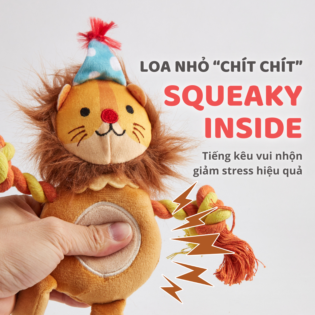 FOFOS Đồ Chơi Nhồi Bông Hình Sư Tử Có Còi Kêu Cho Chó Con – Dòng Fluffy Puppy Siêu Mềm Mại
