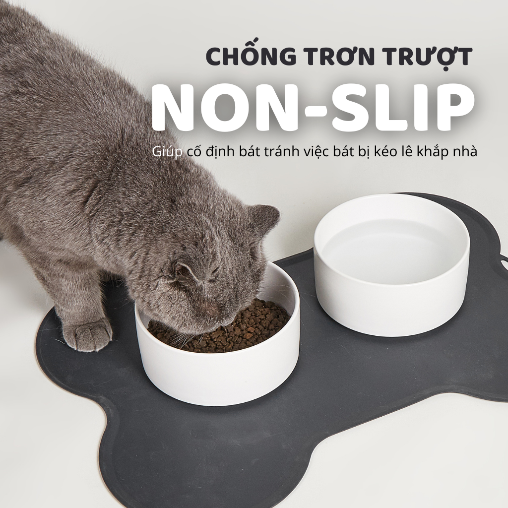 FOFOS Thảm Silicon Lót Bát Ăn Hình Xương Chống Trượt, Chống Thấm Nước Cho Chó Mèo