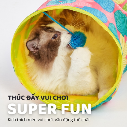 FOFOS Đường Hầm Hoa Chống Cào Gấp Gọn Cho Mèo – Đồ Chơi Tunnel Bung Tự Động