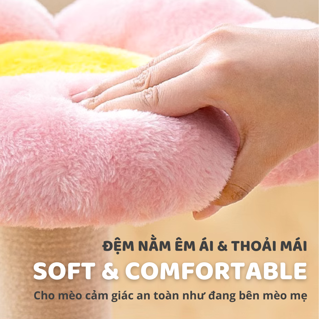 FOFOS Trụ Cào Móng Hình Bông Hoa Kèm Ổ Nằm Cho Mèo – Đồ Chơi Treo Tương Tác 45x35x35cm