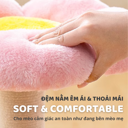FOFOS Trụ Cào Móng Hình Bông Hoa Kèm Ổ Nằm Cho Mèo – Đồ Chơi Treo Tương Tác 45x35x35cm
