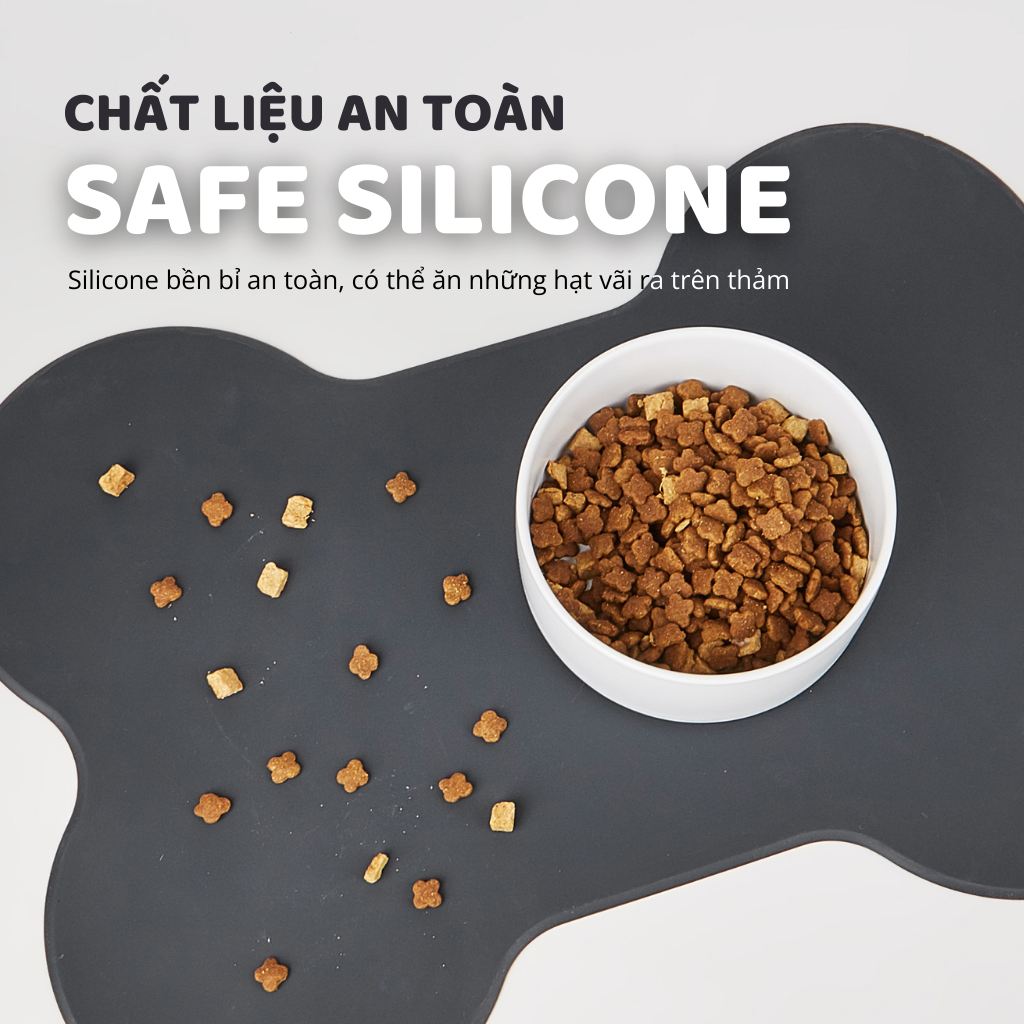 FOFOS Thảm Silicon Lót Bát Ăn Hình Xương Chống Trượt, Chống Thấm Nước Cho Chó Mèo