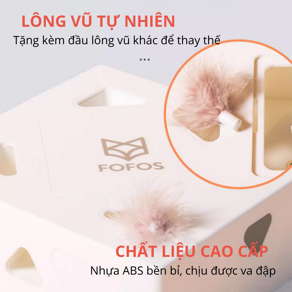FOFOS Hộp Lông Vũ Ngẫu Nhiên Bản USB – Đồ Chơi Tương Tác Tự Động Cho Mèo 17.7x17.7x6.5cm