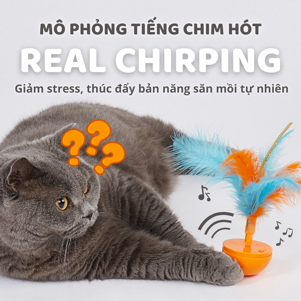 FOFOS Bập Bênh Lông Vũ - Bản Dùng Pin – Đồ Chơi Lắc Lư Phát Âm Thanh Chim Cho Mèo