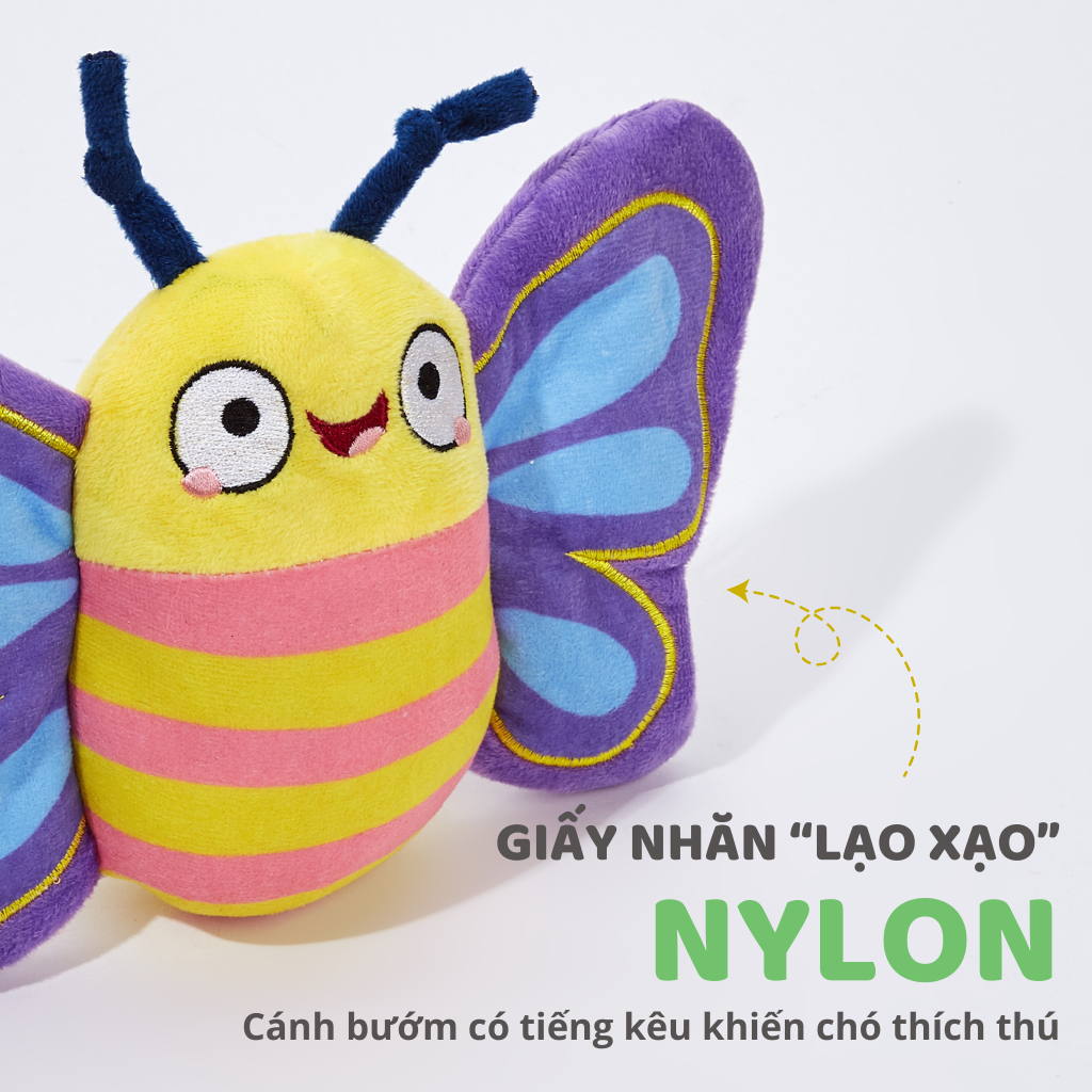 FOFOS Đồ Chơi Nhồi Bông Hình Con Bướm Có Còi Kêu Cho Chó – Bộ Sưu Tập Garden