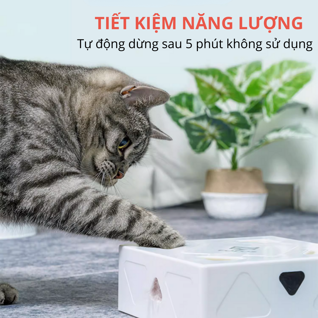 FOFOS Hộp Lông Vũ Ngẫu Nhiên Bản USB – Đồ Chơi Tương Tác Tự Động Cho Mèo 17.7x17.7x6.5cm