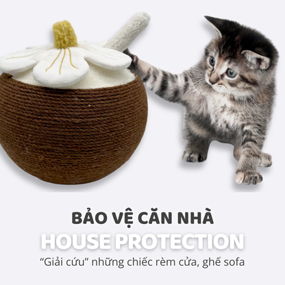FOFOS Trụ Cào Móng Hình Trái Dừa Kèm Hoa Trang Trí Cho Mèo – Dây Sisal Tự Nhiên 28.5x25cm