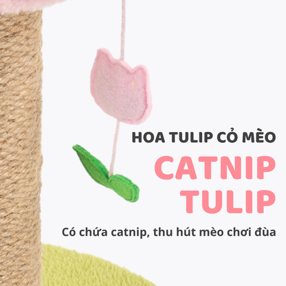 FOFOS Trụ Cào Móng Hình Bông Hoa Kèm Ổ Nằm Cho Mèo – Đồ Chơi Treo Tương Tác 45x35x35cm