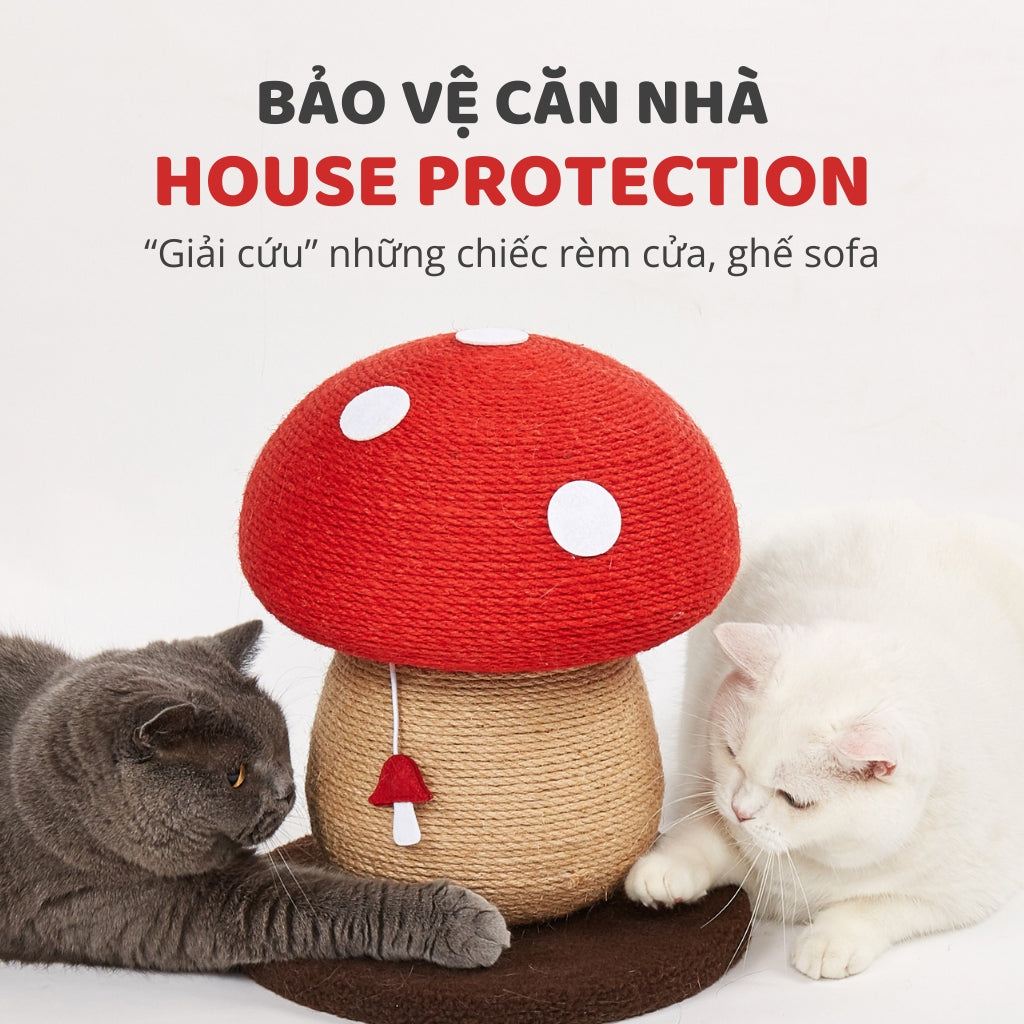 FOFOS Trụ Cào Móng Hình Cây Nấm Cho Mèo Kèm Bóng Treo – Chất Liệu Đay Tự Nhiên 34x29x29cm