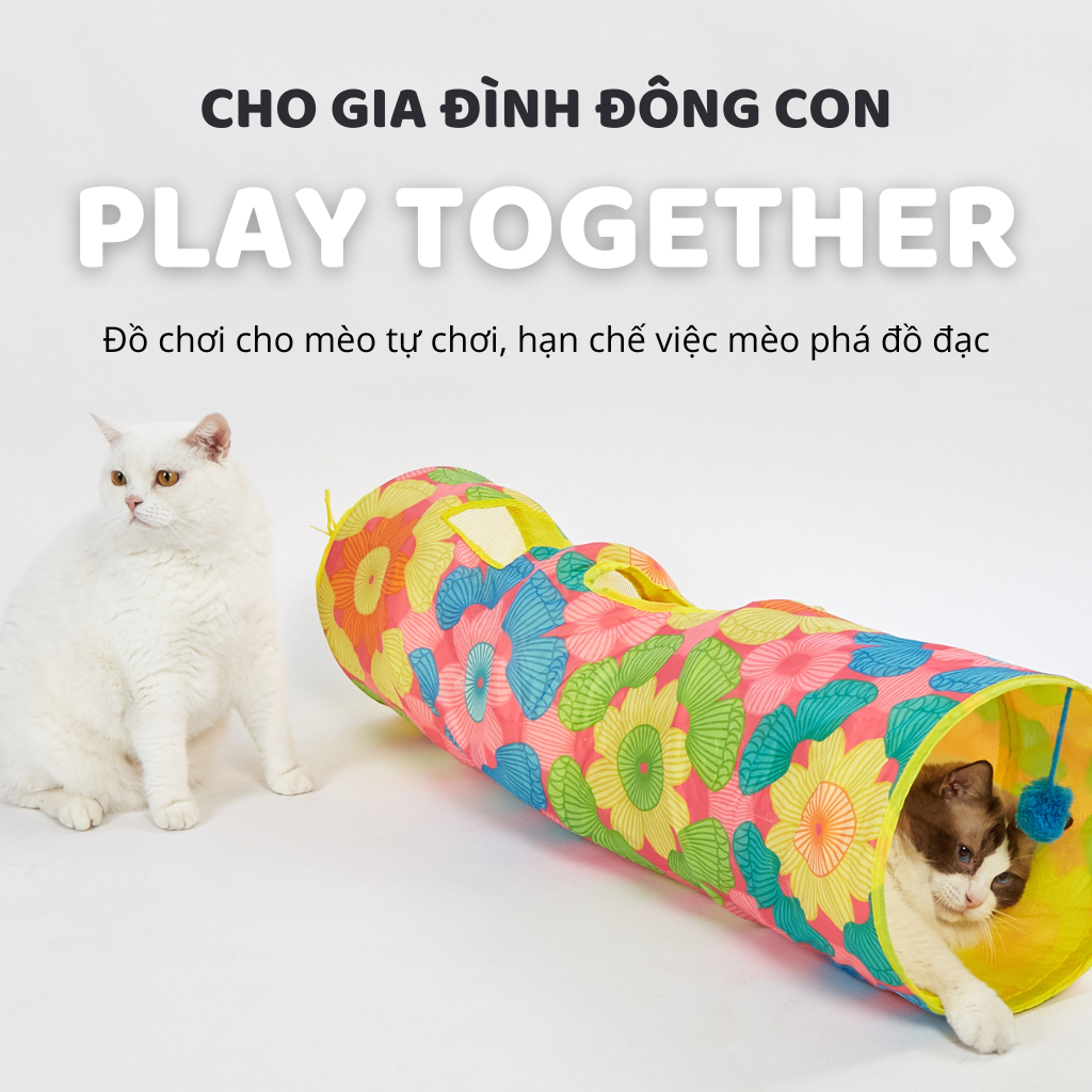 FOFOS Đường Hầm Hoa Chống Cào Gấp Gọn Cho Mèo – Đồ Chơi Tunnel Bung Tự Động
