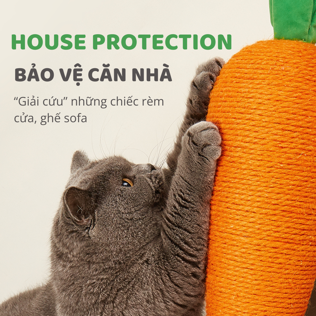 FOFOS Trụ Cào Móng Hình Cà Rốt Cho Mèo – Dây Sisal Tự Nhiên, Có Cỏ Bạc Hà 58x30x30cm