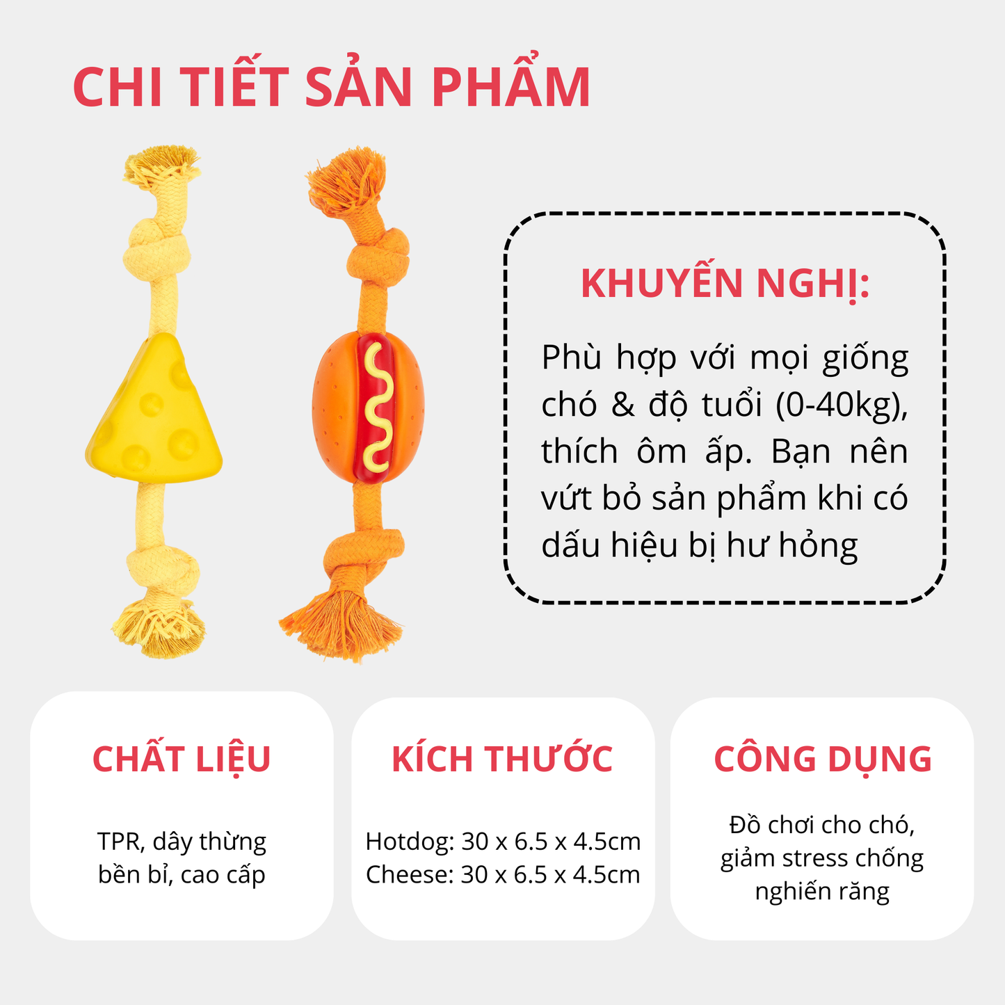 FOFOS Đồ Chơi Dây Bện Kèm Cao Su Hình Xúc Xích Cho Chó – Màu Cam, Kết Hợp Kéo Co Và Gặm Nhai