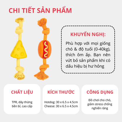 FOFOS Đồ Chơi Dây Bện Kèm Cao Su Hình Xúc Xích Cho Chó – Màu Cam, Kết Hợp Kéo Co Và Gặm Nhai