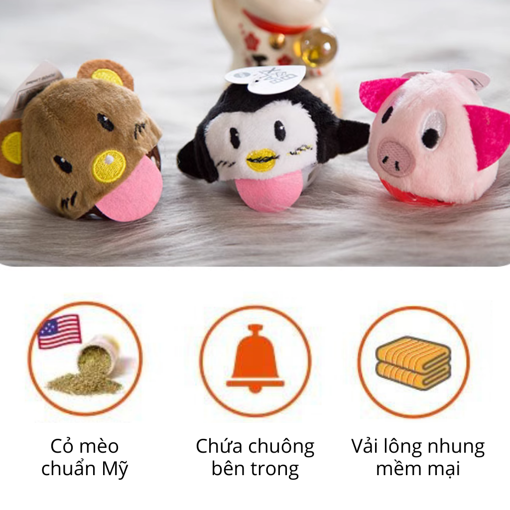 FOFOS Bóng Chuông Có Cỏ Bạc Hà Cho Mèo – Đồ Chơi Bóng Lông Xù Màu Ngẫu Nhiên Hình Con Vật