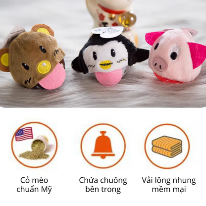 FOFOS Bóng Chuông Có Cỏ Bạc Hà Cho Mèo – Đồ Chơi Bóng Lông Xù Màu Ngẫu Nhiên Hình Con Vật