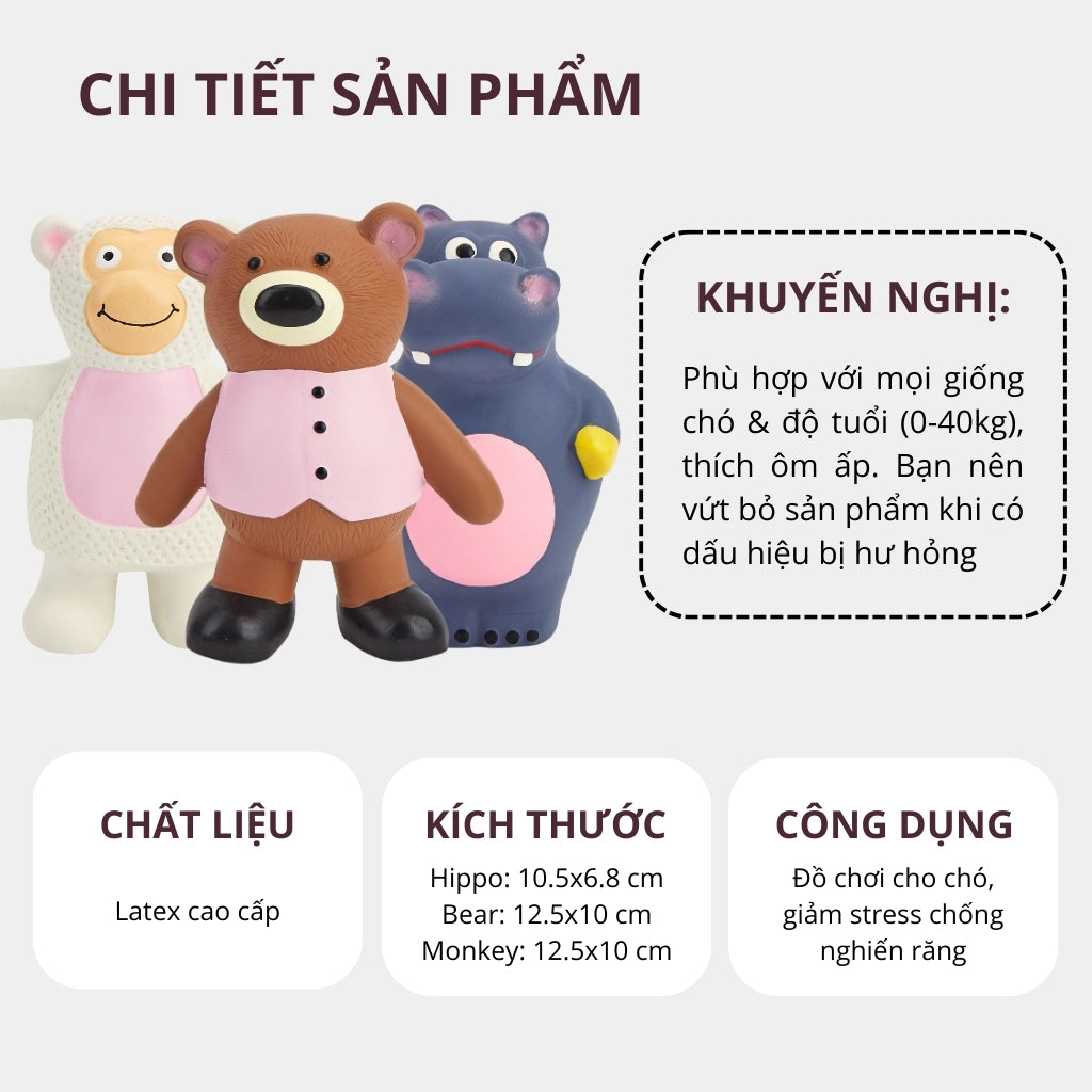 FOFOS Đồ Chơi Cao Su Latex Hình Hà Mã Có Còi Kêu Cho Chó – Màu Xanh, 100% Latex Tự Nhiên
