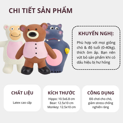 FOFOS Đồ Chơi Cao Su Latex Hình Hà Mã Có Còi Kêu Cho Chó – Màu Xanh, 100% Latex Tự Nhiên