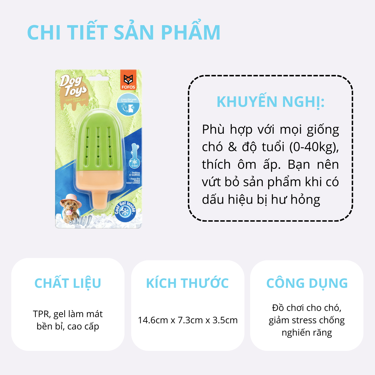 FOFOS Đồ Chơi Que Kem Làm Mát Cho Chó – Cooling Ice Lolly Giải Nhiệt, Hỗ Trợ Mọc Răng