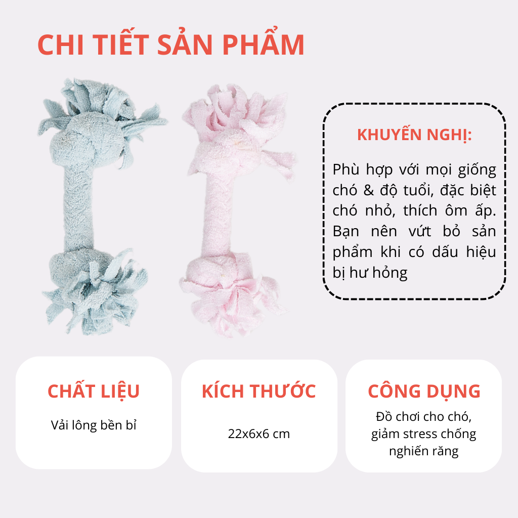 FOFOS Đồ Chơi Cắn Gặm Dây Vải Bện Terry 2 Đầu Nút Cho Chó Con 6x6x22cm