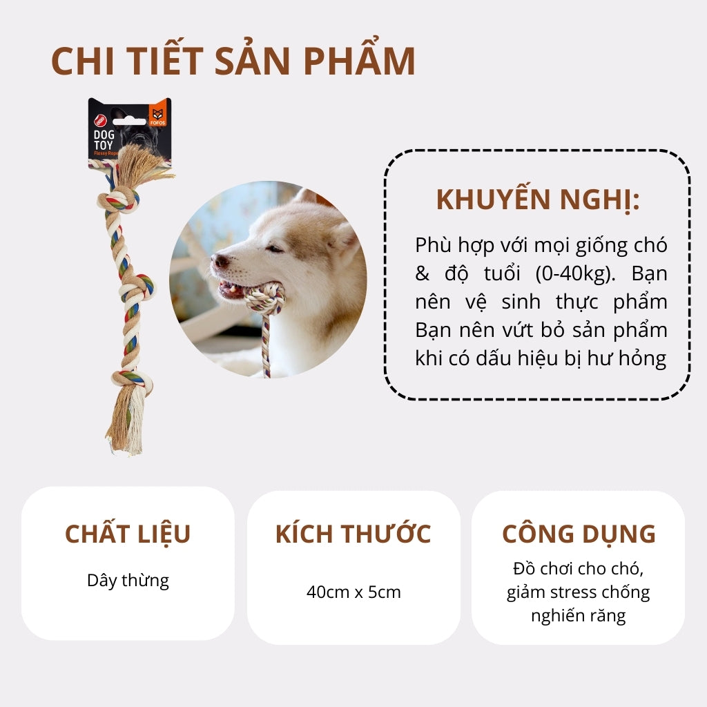 FOFOS Đồ Chơi Bện Thừng Thắt 3 Đầu Cho Chó – Làm Sạch Răng Tự Nhiên 45x5.5x4.5cm