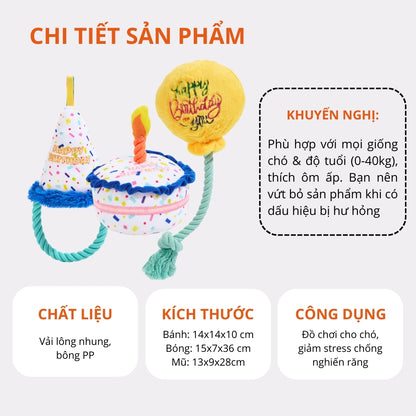 FOFOS Đồ Chơi Nhồi Bông Hình Nón Sinh Nhật Có Vòng Dây Bện Cho Chó – Bộ Sưu Tập Sinh Nhật 13x9x28cm