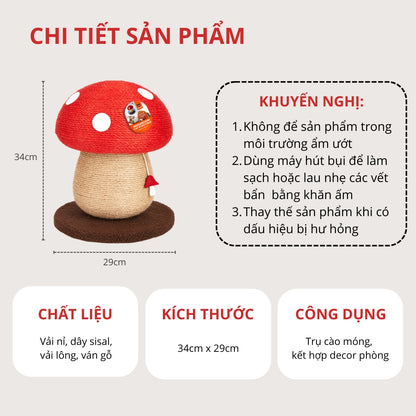 FOFOS Trụ Cào Móng Hình Cây Nấm Cho Mèo Kèm Bóng Treo – Chất Liệu Đay Tự Nhiên 34x29x29cm