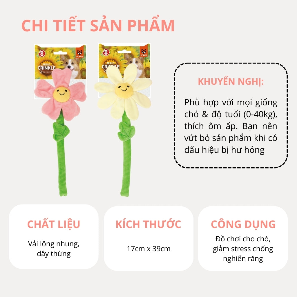 FOFOS Đồ Chơi Dây Bện Hình Hoa Có Giấy Kêu Sột Soạt Cho Chó – Màu Hồng, Không Còi Kêu