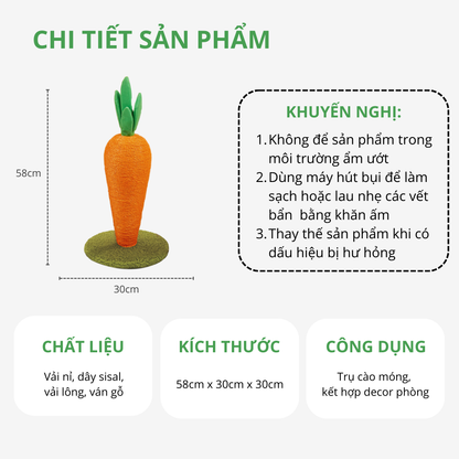 FOFOS Trụ Cào Móng Hình Cà Rốt Cho Mèo – Dây Sisal Tự Nhiên, Có Cỏ Bạc Hà 58x30x30cm
